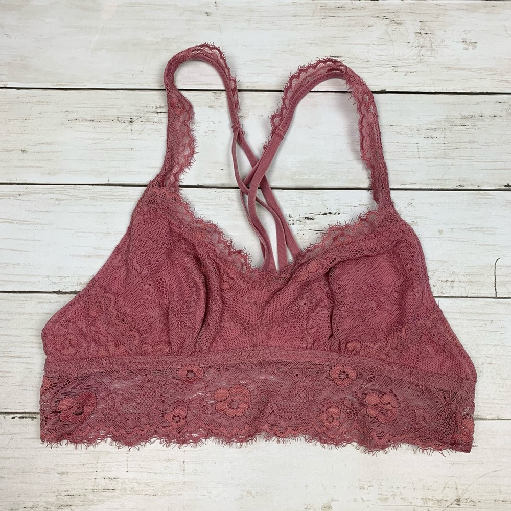 Aerie Blush Pink Lace Cross Back Strap Bralette